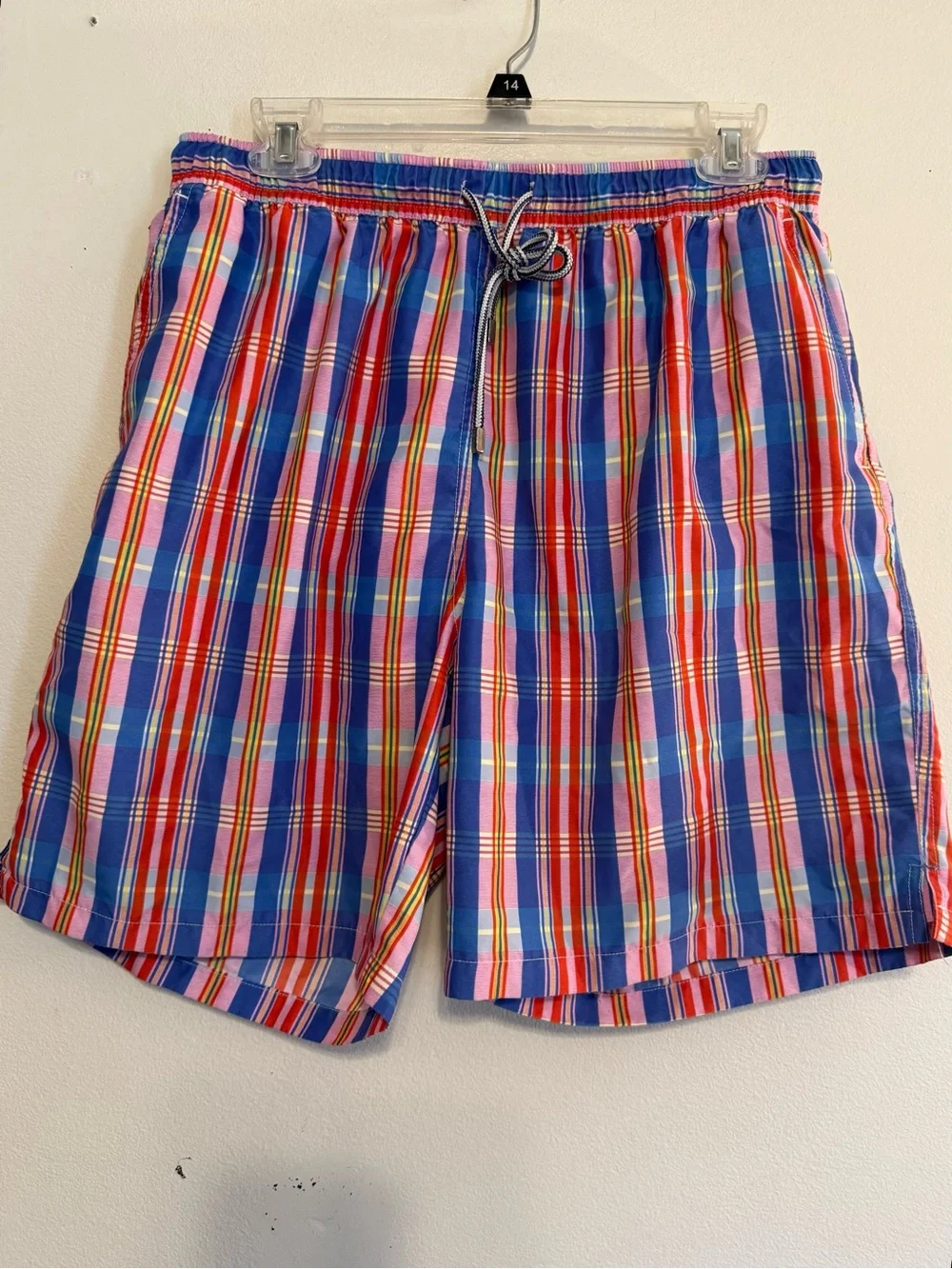 Peter Millar Swim Suit Mens Large Plaid Elastic Waist Mesh Lined 7.5